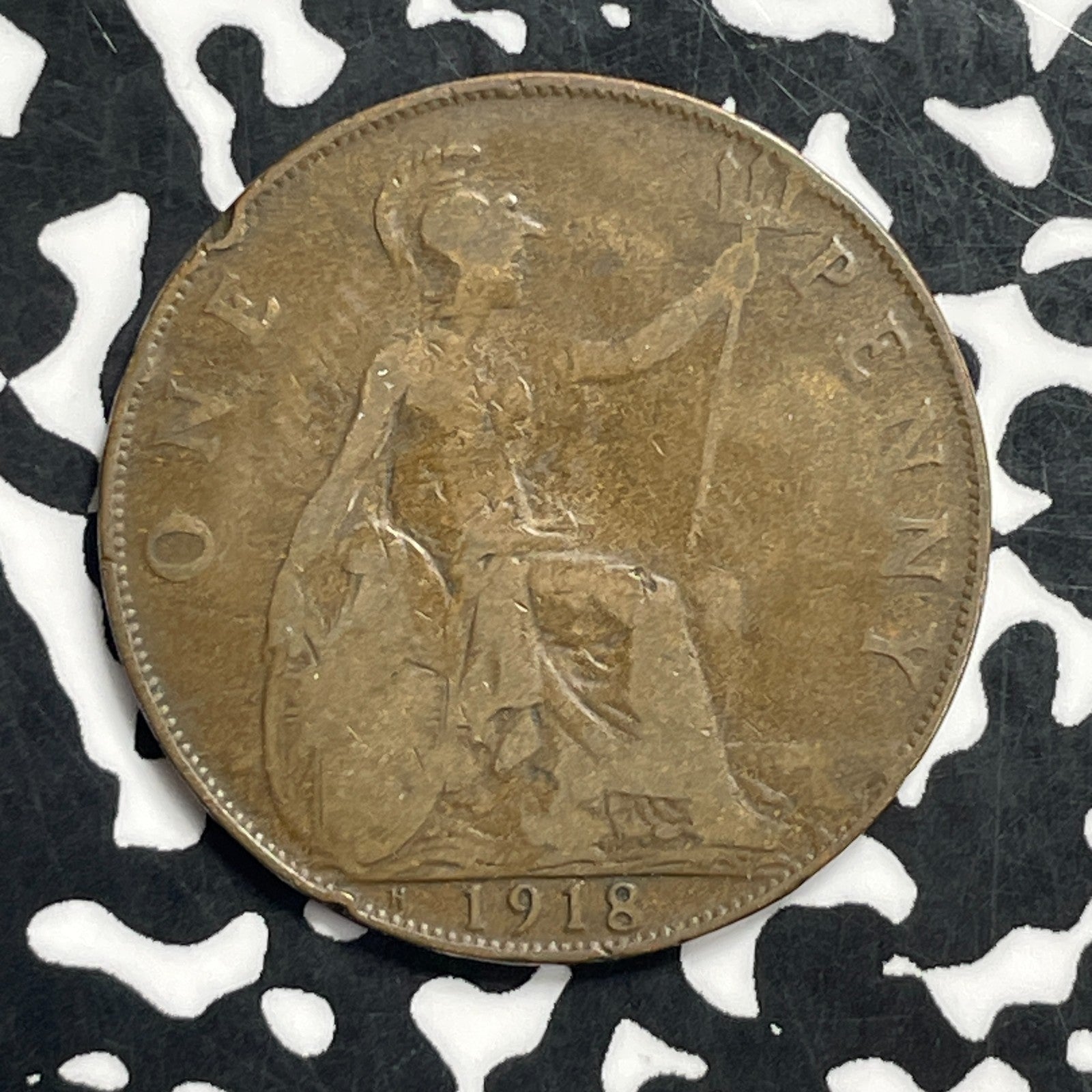 1918-H Great Britain 1 Penny Lot#C0531 Better Date! Nice Detail, Rim Dings