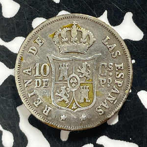 1868 Spanish Philippines 10 Centavos Lot#T4647 Silver!
