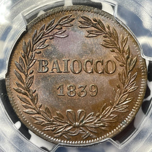 1839-B Papal States 1 Baiocco PCGS MS63BN Lot#G8242 Choice UNC! KM#1320