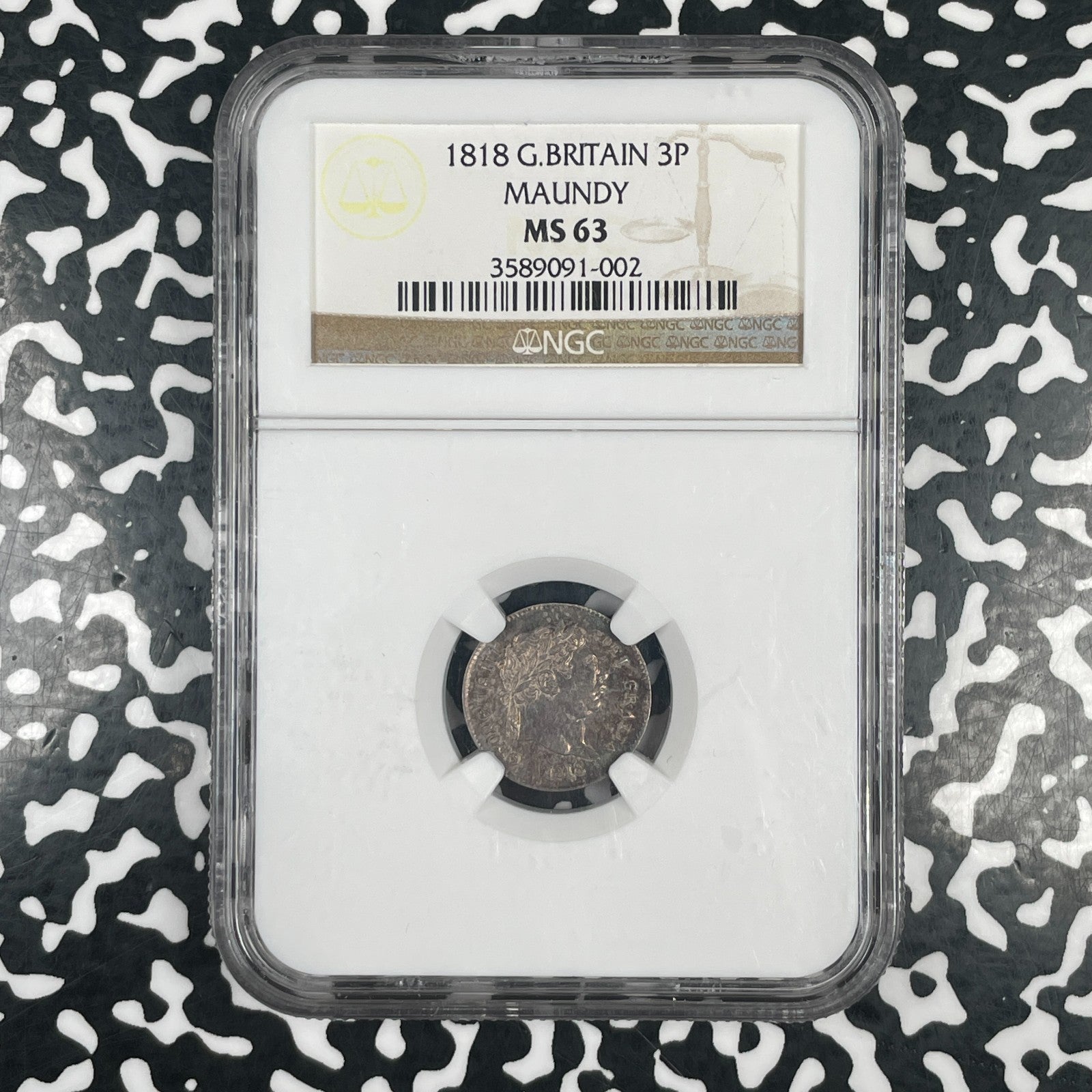 1818 Great Britain Maundy 3 Pence NGC MS63 Lot#G4177 Silver!  Choice UNC!