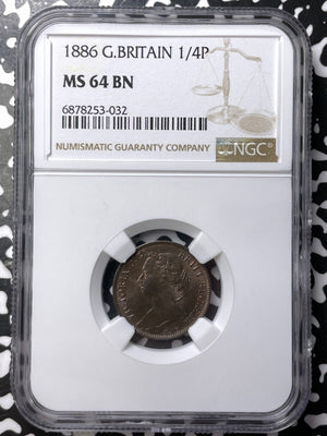 1886 Great Britain Farthing NGC MS64BN Lot#G7240 Choice UNC!