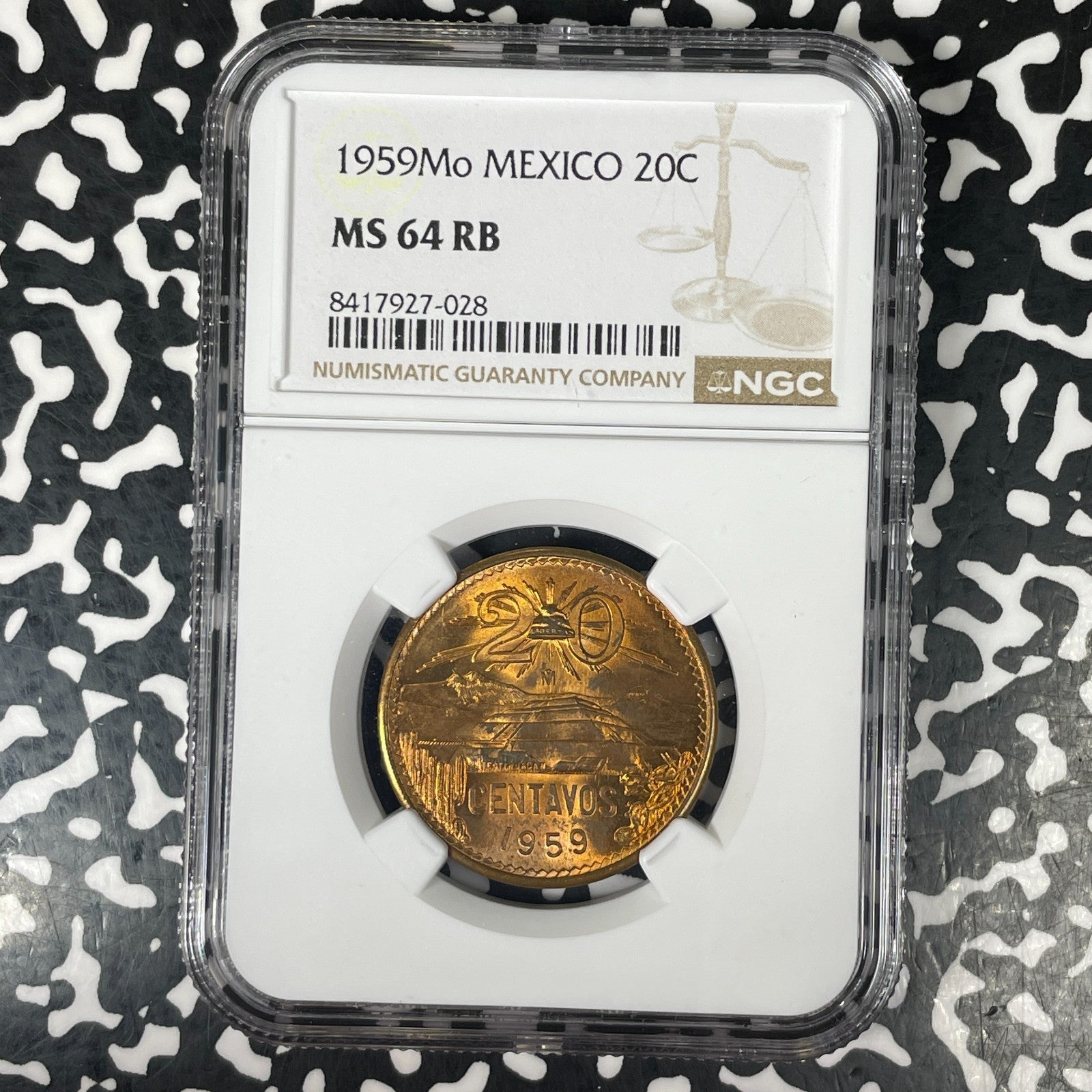 1959-Mo Mexico 20 Centavos NGC MS64RB Lot#G1542 Key Date! Choice UNC!