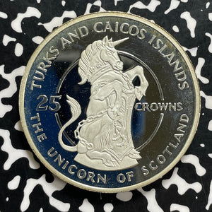 1978 Turks & Caicos Scotland Unicorn 25 Crowns Lot#JM9935 Silver! Proof!