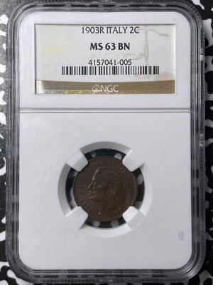 1903-R Italy 2 Centesimi NGC MS63BN Lot#G6942 Choice UNC!