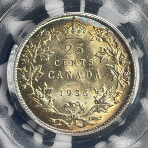 1936 Canada 25 Cents PCGS MS65 Lot#G1075 Silver! Gem BU! Beautiful Toning!