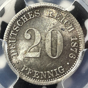 1876-J Germany 20 Pfennig PCGS MS64 Lot#G7310 Silver! Choice UNC!