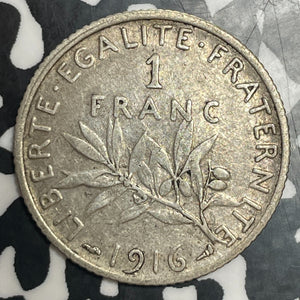 1916 France 1 Franc Lot#T3277 Silver!