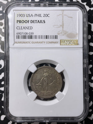 1903 U.S. Philippines 20 Centavos NGC Cleaned-Proof Details Lot#G9008 Silver!