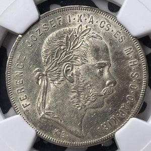 1876-KB Hungary 1 Forint NGC MS61 Lot#G8694 Silver! Nice UNC!