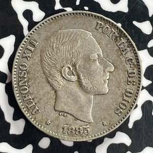 1885 Spanish Philippines 50 Centavos Lot#T7770 Silver!
