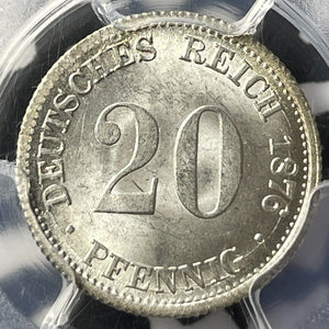 1876-D Germany 20 Pfennig PCGS MS65 Lot#G7314 Silver! Gem BU!