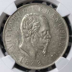 1872-M BN Italy 5 Lire NGC AU55 Lot#G9032 Large Silver!