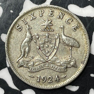 1924 Australia 6 Pence Sixpence Lot#E9449 Silver!