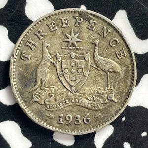 1936 Australia 3 Pence Threepence Lot#C0790 Silver!