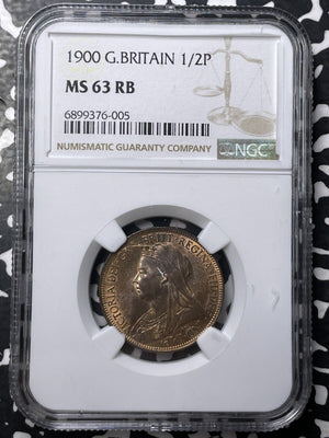 1900 Great Britain 1/2 Half Penny NGC MS63RB Lot#G8436 Choice UNC!