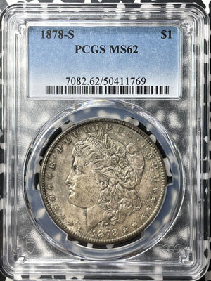 1878-S U.S. $1 Morgan Dollar PCGS MS62 Lot#G8778 Large Silver! Nice UNC!