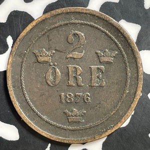 1876 Sweden 2 Ore Lot#E7927