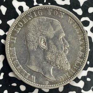 1907-F Germany Wurttemberg 5 Mark Lot#JM0123 Large Silver!