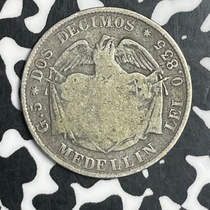 1874 Colombia 2 Decimos Lot#T6727 Silver!