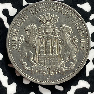 1906-J Germany Hamburg 2 Mark Lot#JM9826 Silver! High Grade! Beautiful!