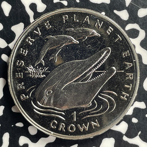 1994 Gibraltar 1 Crown Lot#T7044 KM#243, Dolphins