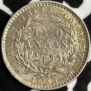 1841 India 2 Anna Lot#D8955 Silver! Nice!