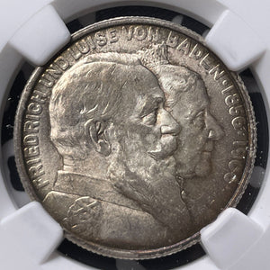 1906 Germany Baden Anniversary 2 Mark NGC MS64 Lot#G8899 Silver! Choice UNC!