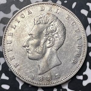 1888-Santiago Ecudaor 1 Sucre Lot#JM8271 Large Silver! Nice!