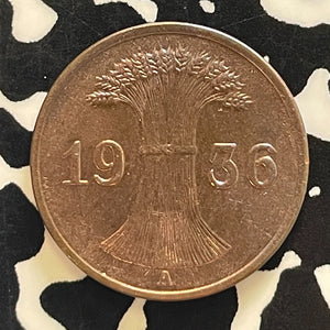 1936-A Germany 1 Pfennig Lot#T5781 High Grade! Beautiful!