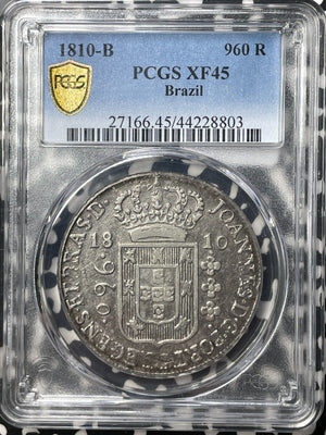 1810-B Brazil 960 Reis PCGS XF45 Lot#G8682 Silver! Overstruck On 179? 8 Reales