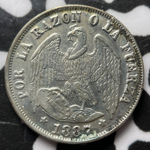 1887 Chile 1/2 Decimo Half Decimo Lot#D7059 Silver!