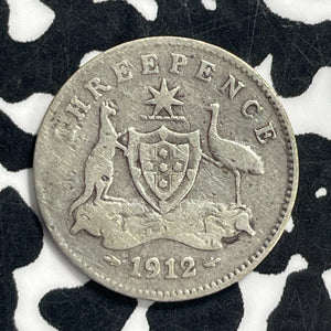 1912 Australia 3 Pence Threepence Lot#C0738 Silver!