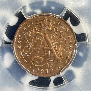 1912 Belgium 1 Centime PCGS MS66RD Lot#G1077 Gem BU! Top Graded! KM#76