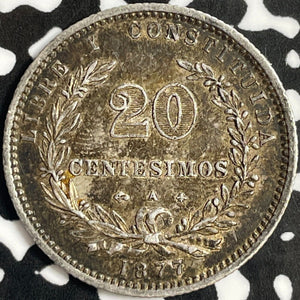 1877 Uruguay 20 Centesimos Lot#D9584 Silver! Nice!