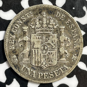 1891 Spain 1 Peseta Lot#E4381 Silver!