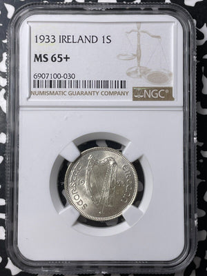 1933 Ireland 1 Shilling NGC MS65+ Lot#G8962 Silver! Gem BU!