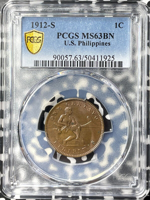 1912-S U.S. Philippines 1 Centavo PCGS MS63BN Lot#G8636 Choice UNC!