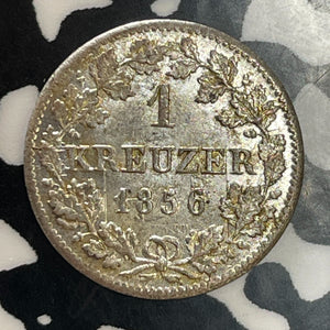 1856 Germany Bavaria 1 Kreuzer Lot#T3567 Silver! High Grade! Beautiful!
