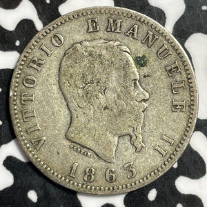 1863-M BN Italy 1 Lira Lot#E4278 Silver!