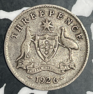1926 Australia 3 Pence Threepence Lot#T3337 Silver!