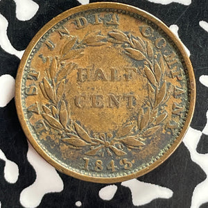 1845 Straits Settlements 1/2 Cent Half Cent Lot#T7353