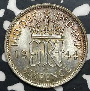 1944 Great Britain 6 Pence Sixpence Lot#T9983 Silver! High Grade! Beautiful!