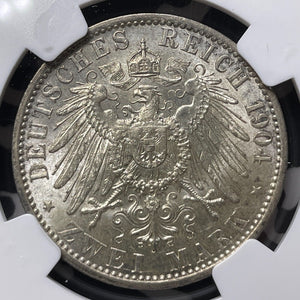 1904-A Germany Prussia 2 Mark NGC MS63 Lot#G8741 Silver! Choice UNC!