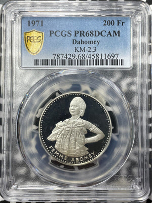 1971 Dahomey 200 Francs PCGS PR68 DCAM Lot#G8323 Silver! Gem BU! Proof! KM#2.3