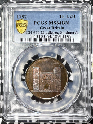 1797 G.B. Middlesex Skidmore's 1/2 Penny Conder Token PCGS MS64BN Lot#G7278