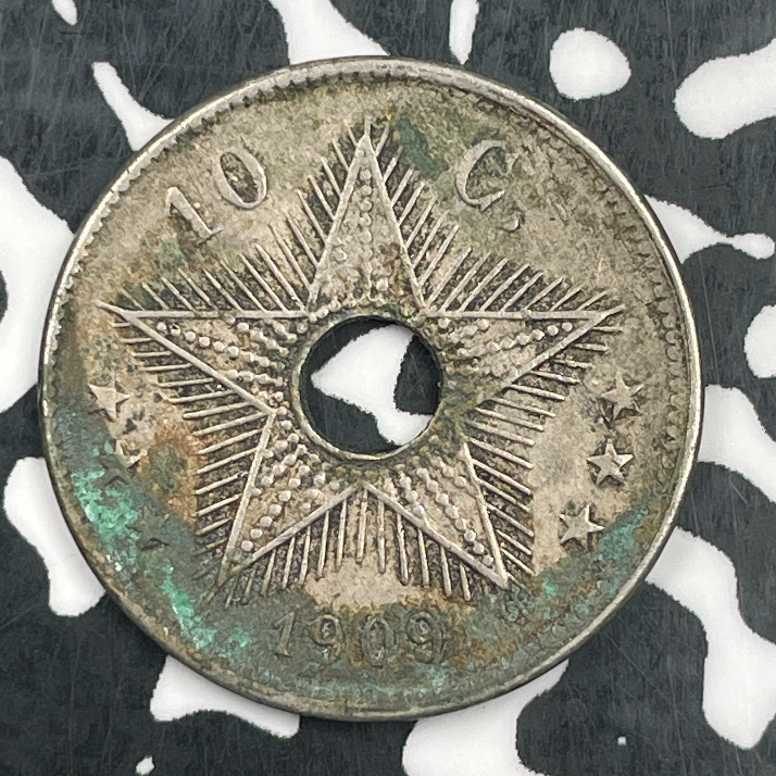 1909 Belgian Congo 10 Centimes Lot#F8131 Better Date, Corrosion