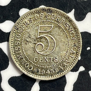 1945 Malaya & British Borneo 5 Cents Lot#C0466 Silver!