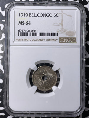 1919 Belgian Congo 5 Centimes NGC MS64 Lot#G9498 Choice UNC!