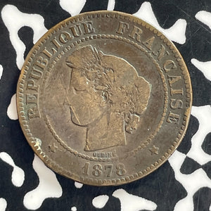 1878 France 5 Centimes Lot#C1248 Key Date! Damaged