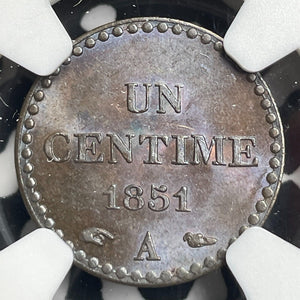 1851-A France 1 Centime NGC MS63BN Lot#G9580 Choice UNC!